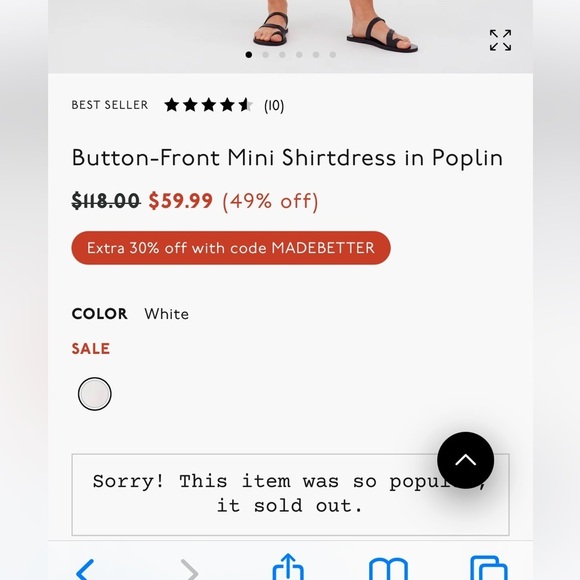 Madewell Button-Front Mini Shirtdress in Poplin in Crisp White NEW Size Small - Picture 11 of 12